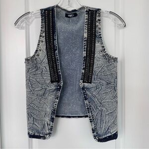 Punk Glam Rock Biker Acid Wash Denim Vest with Stud & Rhinestone Embellishment